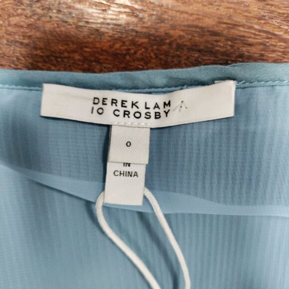 Derek Lam 10 Crosby Charis Pleated Ruffle Whimsy Top Long Bell Sleeves Blue S - Picture 10 of 15